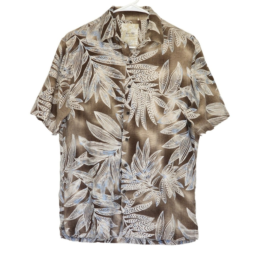 Tasso Elba Island Hawaiian ButtonUp Shirt Small Silk Linen Tropical Beach Summer